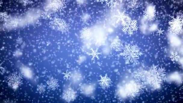 겨울을 배경으로 동방신기에 내리는 눈송이 애니메이션 새해를 크리스마스 — 비디오