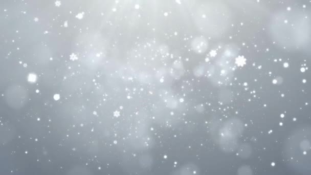 Предпосылки Контекст Merry Christmas Падающие Снежинки Shining Light White Seamless — стоковое видео