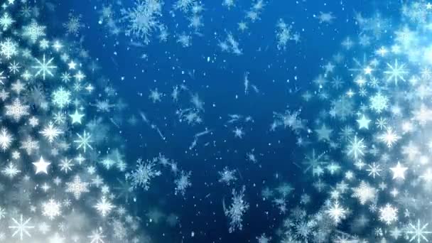 Weihnachten Hintergrund Winter Schneeflocken Fallen Langsam Einen Blauen Himmel Hinunter — Stockvideo