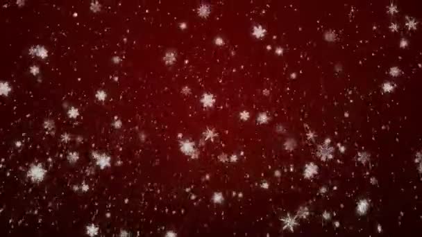 クリスマス雪の結晶背景赤い背景にコンフェッティのアニメーション3Dメリークリスマス背景 — ストック動画