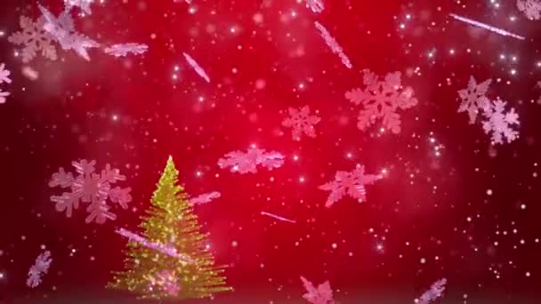 Weihnachten Schneeflocke Hintergrund Animation Von Konfetti Auf Rotem Hintergrund Frohe — Stockvideo