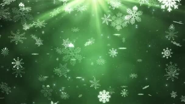 Weihnachtsanimation Lichter Partikel Und Schneeflocken Abstrakte Frohes Neues Jahr Grüner — Stockvideo