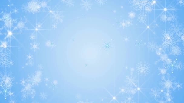 3D雪片吹雪だ 被写界深度のあるアニメーション概要クリスマスと冬の背景 — ストック動画