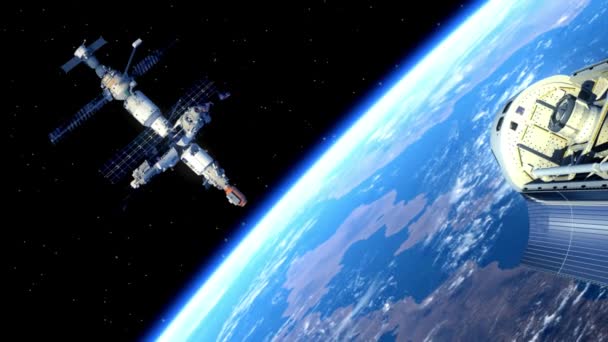 Planeta Země Zeměkoule Raketoplán Satelit Kosmické Lodi Futuristické Pozadí Technologie — Stock video