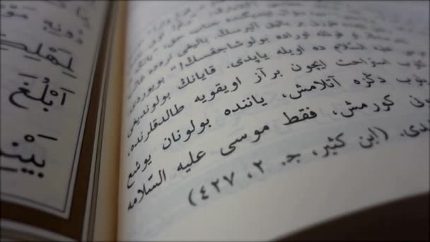 Close Testo Agrifoglio Libro Corano Preghiera Musulmana Lettura Nel Mese — Video Stock