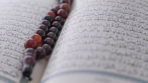 Muslimischen Lehrbuch Stechpalme Quran Lesen Religiöses Gebet Buch Religion Text — Stockvideo