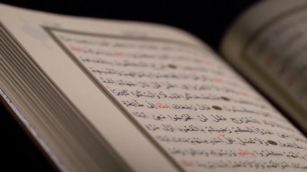 Sluiten Holly Koran Pagina Moslim Lezen Achtergrond Koran Lezen Bladeren — Stockvideo