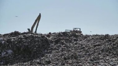 Çöp kamyonu ev atıklarını topluyor ve çöplüğü çöplüğe atıyor.