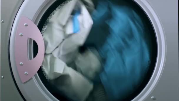 Close Wasmachine Huishoudelijk Werk Schoon Huishoudelijk Wasgoed Industrie Schoonmaken — Stockvideo