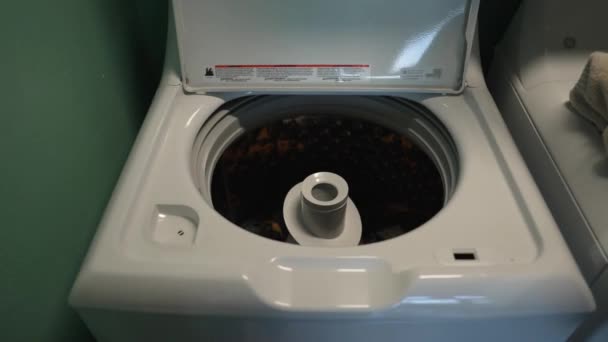 洗濯機で洗濯をした後にきれいな布を出し入れする者 — ストック動画