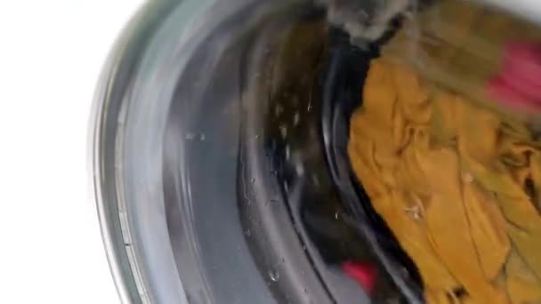 Spinning Tvättmaskin Med Smutsig Duk Textil Tvål Vatten Hushåll Tvättutrustning — Stockvideo