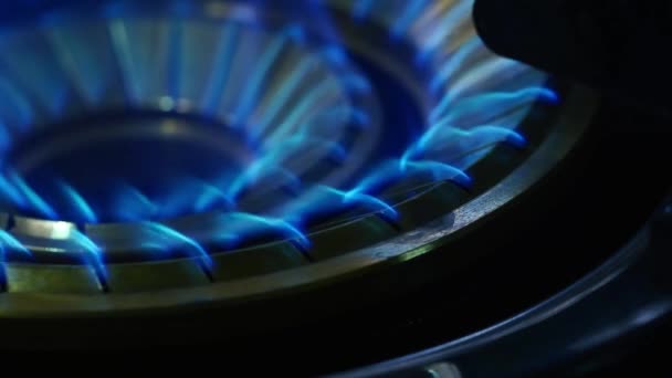 Plyn Hořící Kuchyňského Sporáku Zapaluje Oheň Zpomaluje Plamen Pozadí — Stock video