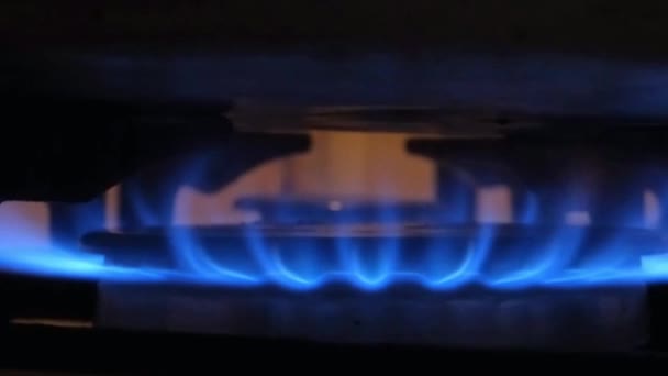黑底煤气灶炉顶天然气发炎近景 — 图库视频影像