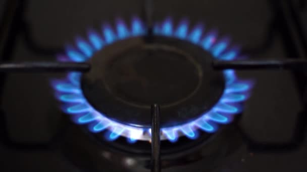Ανάφλεξη Μπλε Φλόγα Σόμπα Αερίου Στην Κουζίνα Καυστήρας Αερίου Ενεργοποίηση — Αρχείο Βίντεο