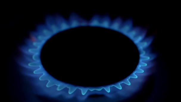 Llama Brillante Fuego Negro Caliente Luz Azul Humo Gas Calor — Vídeos de Stock