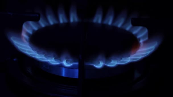 Llama Brillante Fuego Negro Caliente Luz Azul Humo Gas Calor — Vídeos de Stock