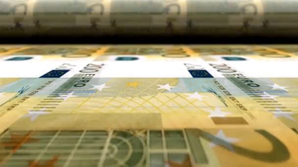 ループ可能な銀行券印刷機のアニメーションシームレスなループユーロマネー銀行のビジネス法案 — ストック動画