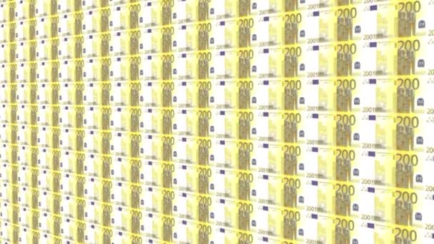 Animation Της Εκτύπωσης 200 Ευρώ Χαρτονομίσματα Χωρίς Ραφή Looping Χρηματοδότηση — Αρχείο Βίντεο