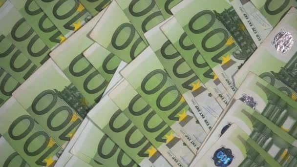 钞票100欧元滚动循环 现金货币印刷无缝循环镜头 3D插图 — 图库视频影像