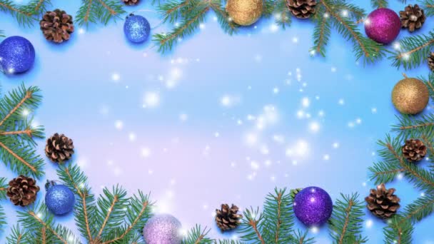 圣诞节模板文本复制空间与节日装饰树灯泡轻雪广告的概念 — 图库视频影像