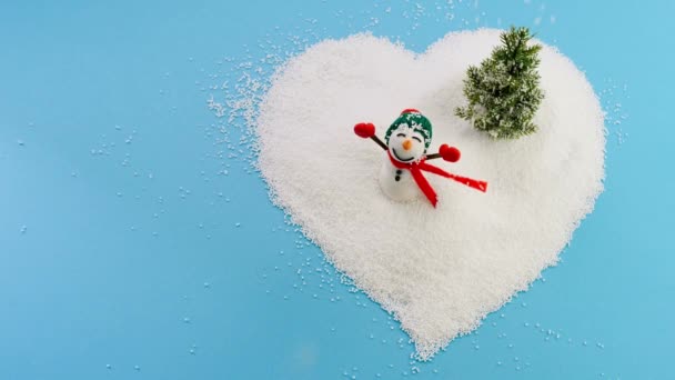 Animation Snowman Christmas Trees Background Hópelyhek Falling Copy Space Text — Stock videók
