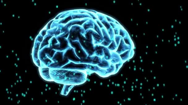 Human Brain Roterande Hologram Människohuvud Blått Ljus Sömlös Looping Rörelse — Stockvideo