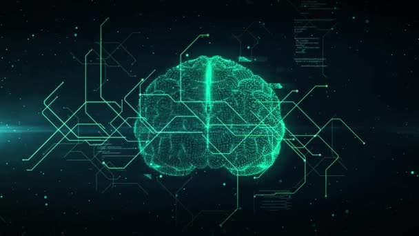 3Dアニメーション人間の脳概念設計Ai技術のデジタルデータとネットワーク接続 — ストック動画