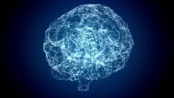 Human Brain Rotating Hologram Human Head Blue Light Seamless Looping — Stock Video