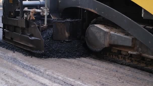 Máquina Pavimentação Rodoviária Empilhamento Asfalto Estrada Canteiro Obras Rua Maquinaria — Vídeo de Stock