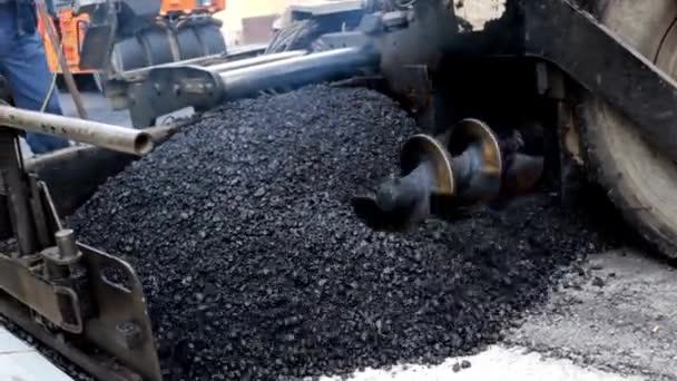 Road Paving Machine Stacking Asphalt Road Construction Site Street Industrial — Stock Video
