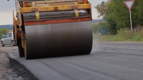 Road Working Surface Repair Construction Rollers Compact Asphalt Roadway Repair — Stock Video