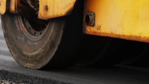 Road Roller Paving Asphalt Laying Road Construction Repairing Highway Transport — Stock Video