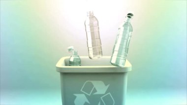 çöp depolama vfx arkaplanını sıralayarak düşen plastik şişe atığı ile canlandırma geri dönüşüm kutuları