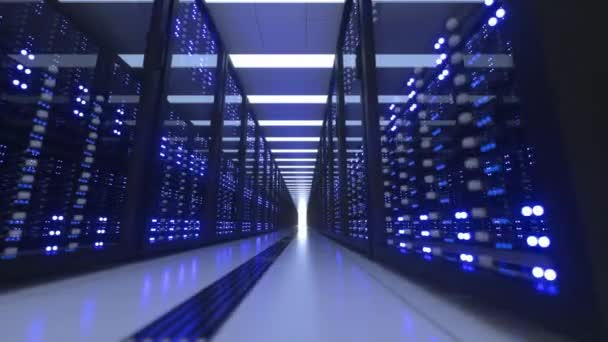 Современный Интернет Серверный Зал Дата Центр Суперкомпьютерами Легкой Плавной Анимацией — стоковое видео