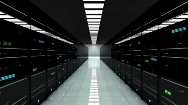 Futuristic Data Center Server Room Comunicaciones Concepto Internet Animación Renderizado — Vídeos de Stock