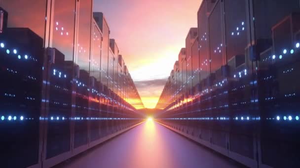 Futuristico Data Center Server Room Comunicazione Concetto Internet Animazione Rendering — Video Stock
