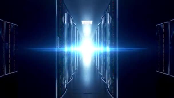 Futuristico Data Center Server Room Comunicazione Concetto Internet Animazione Rendering — Video Stock