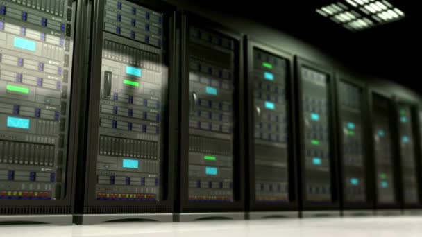 Futuristic Data Center Server Room Communications Internet Concept Render Animation — Stock Video