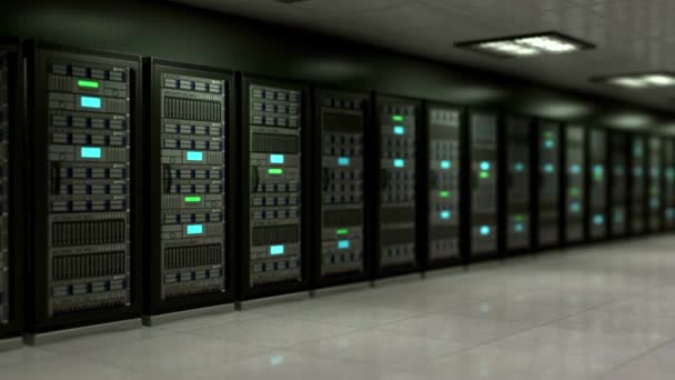 Light Data Center Server Racks Cabinets Network Security Server Room — Stock Video