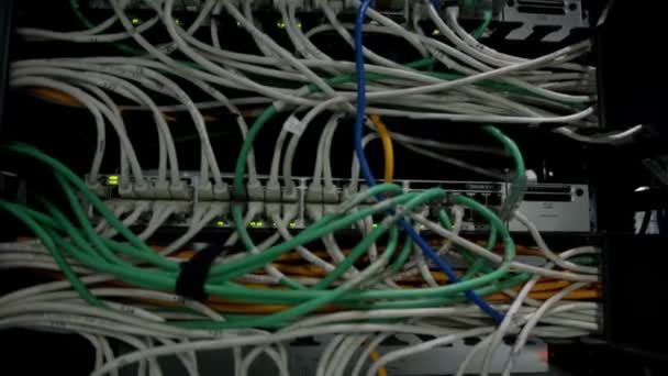 Interruptor Rede Com Montagem Cabo Lan Data Center Rack Servidor — Vídeo de Stock