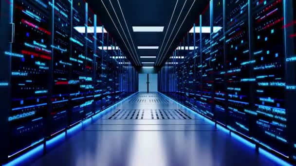 Nespočet Moderních Serverových Skříní Futuristické Datové Centrum Počítačové Servery Technické — Stock video