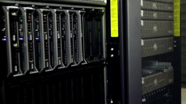 现代数据库服务器连接到服务器机房的交换机 托管数据中心 Tech — 图库视频影像