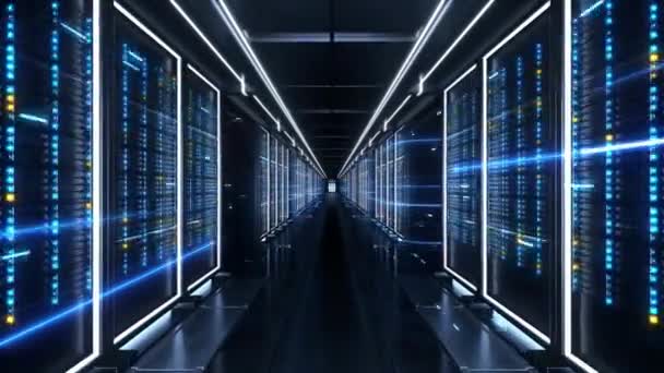 Κινούμενο Δωμάτιο Διακομιστή Υπολογιστή Έννοια Της Ψηφιακής Επεξεργασίας Δεδομένων Πληροφοριών — Αρχείο Βίντεο