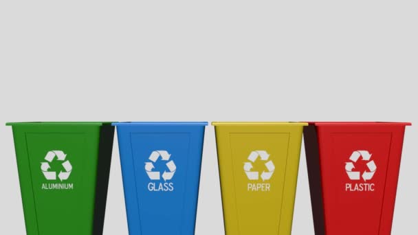 Animacja Recykling Kosz Śmieci Kolorowe Kolekcja Sortowanie Odpadów Ekologia Zielonego — Wideo stockowe