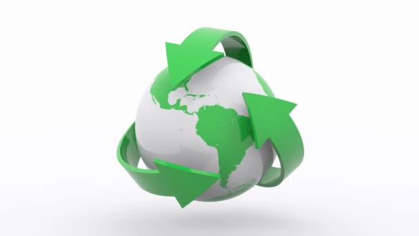 Globo Tierra Con Flecha Verde Reciclar Animación Ecológico Ambiente Amigable — Vídeo de stock