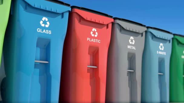 Animation Recycling Mülleimer Mülltrennung Ökologie Grünes Umweltkonzept — Stockvideo