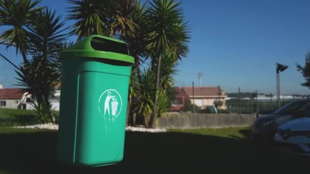 Green Trash Bins Recycling Waste Sorting Systems Zero Waste Ecological — Stock Video
