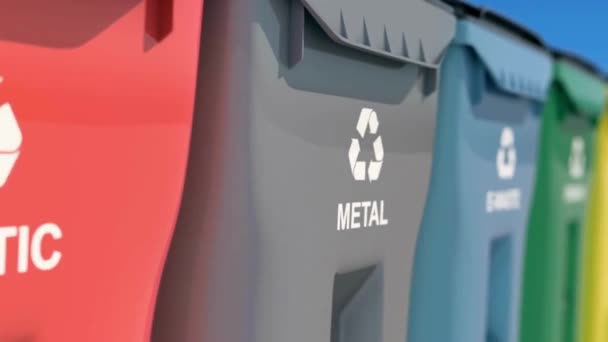 Concepção Reciclagem Latas Lixo Lixeiras Plástico Resíduos Triagem Reutilização Plástico — Vídeo de Stock