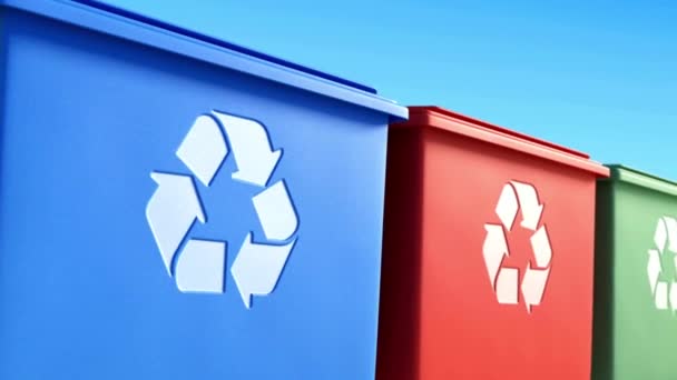 Animacja Plastikowe Pojemniki Różnymi Typami Recyklingu Oddzielna Koncepcja Zbierania Odpadów — Wideo stockowe