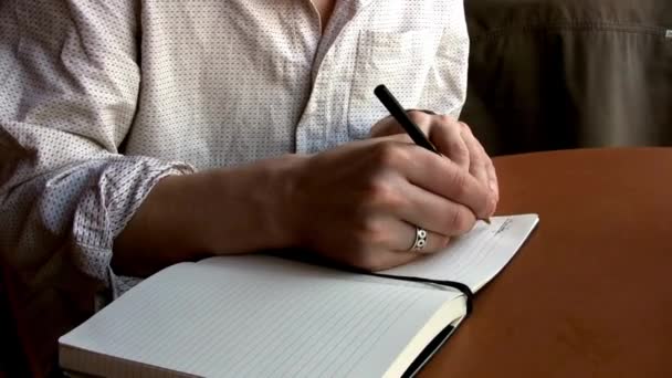 Primer Plano Mano Mujer Que Escribe Cuaderno Diario Con Pluma — Vídeo de stock